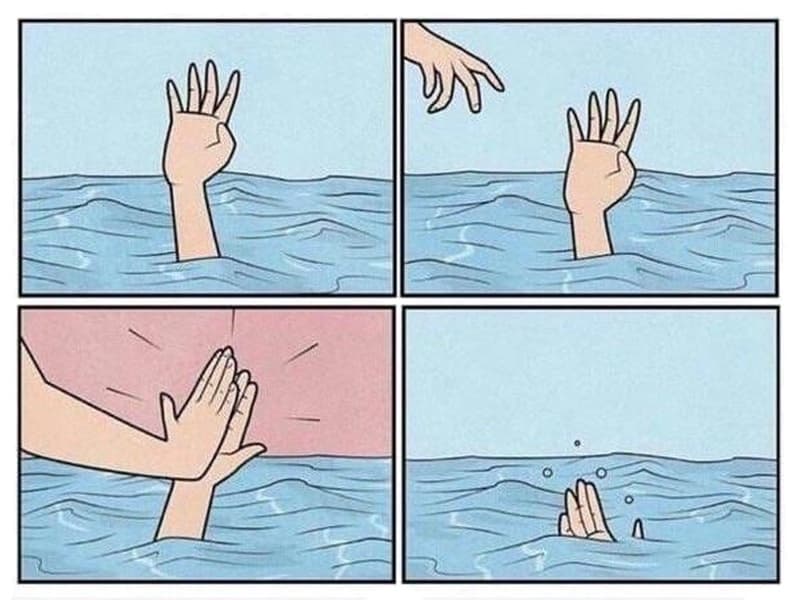 Drowning High Five meme template