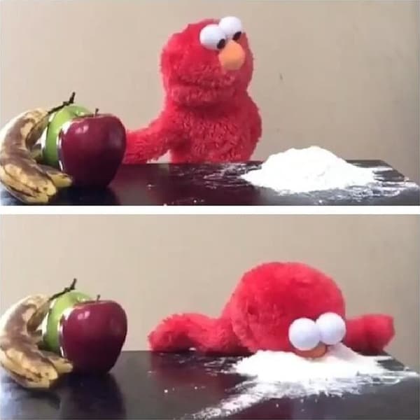 Elmo Choosing Cocaine meme template